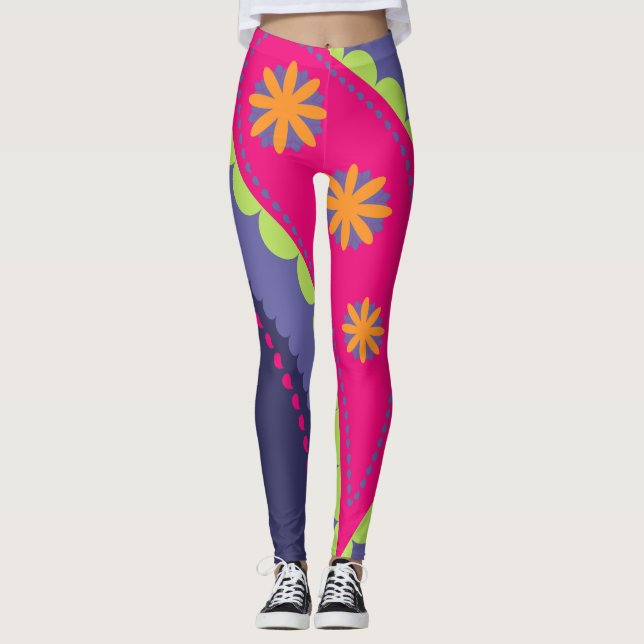 Lila und rosa Paisley Leggings (Vorderseite)