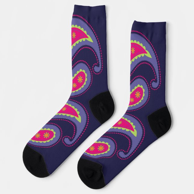 Lila und rosa Paisley Socken (Linkes Detail)