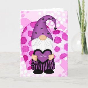 Lila und rosa Polka Dots Gnome Valentine Card Dankeskarte