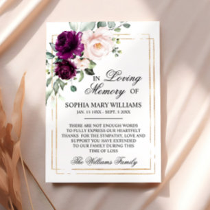 Lila und rosa Rose-Beileid-Speicher Dankeskarte