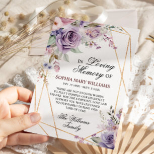 Lila und rosa Rose Blume Beileid Dankeskarte