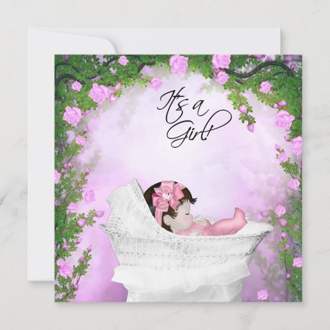 Lila und rosa Rose Girl Dusche Einladung (Vorderseite)