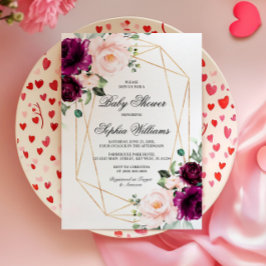 Lila und rosa Rose Kinderdusche Einladung