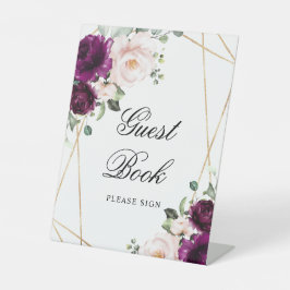 Lila und rosa Rosendusche - Gästebuchsignatur Sockelschild