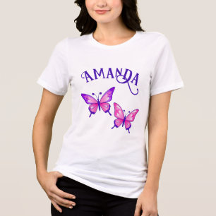 Lila und rosa Schmetterling Duo mit Namen Tri-Blend Shirt