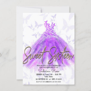 Lila und Rosa Schmetterling Tanzkleid Süß 16 Party Einladung