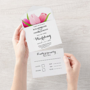Lila und rosa Tulips Hochzeit All In One Einladung