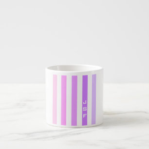 Lila und Rosa vertikale Streifenmonogramm Espressotasse