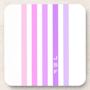 Lila und Rosa vertikale Streifenmonogramm Getränkeuntersetzer