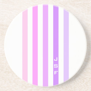 Lila und Rosa vertikale Streifenmonogramm Getränkeuntersetzer