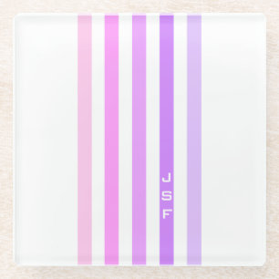 Lila und Rosa vertikale Streifenmonogramm Glasuntersetzer