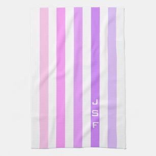Lila und Rosa vertikale Streifenmonogramm Küchentuch