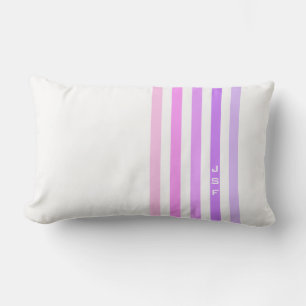 Lila und Rosa vertikale Streifenmonogramm Lendenkissen
