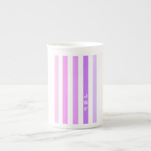 Lila und Rosa vertikale Streifenmonogramm Prozellantasse
