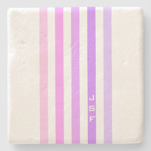 Lila und Rosa vertikale Streifenmonogramm Steinuntersetzer