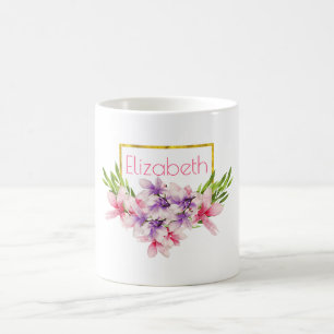Lila und Rosa Wasserfarbe Magnolie Personalisiert Tasse