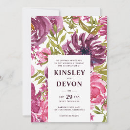 Lila und rosa Wasserfarbe Moderne Hochzeit Einladung