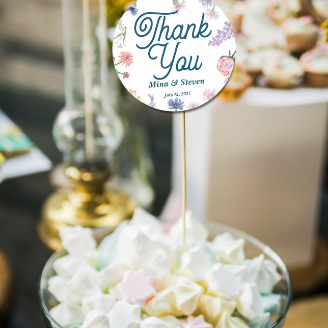 Lila und rosa Wildblumen Vielen Dank für Ihre Hoch Runder Aufkleber (Von Creator hochgeladen)