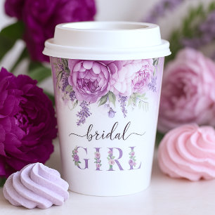 Lila und rosafarbene Blume Brautparty Girl Pappbecher