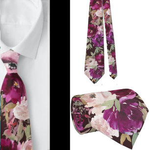 Lila und rosafarbene Blume Rose Wine Neck Tie Krawatte