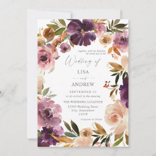 Lila und rosafarbene Blumenhochzeit V3 groß Einladung