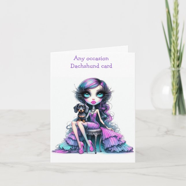 Lila und rosafarbene Dackel Karte (Vorderseite)
