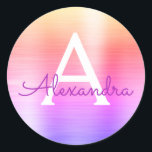 Lila und rosafarbene Girly-Metallic-Monogramm Runder Aufkleber<br><div class="desc">Moderne Lila und rosafarbene Imitate Girly Metallic Edelstahlfolien Elegant Sticker. Dieser Aufkleber kann so angepasst werden,  dass er Ihren Anfangs- und Vornamen für ein Geschenkpaket enthält.</div>
