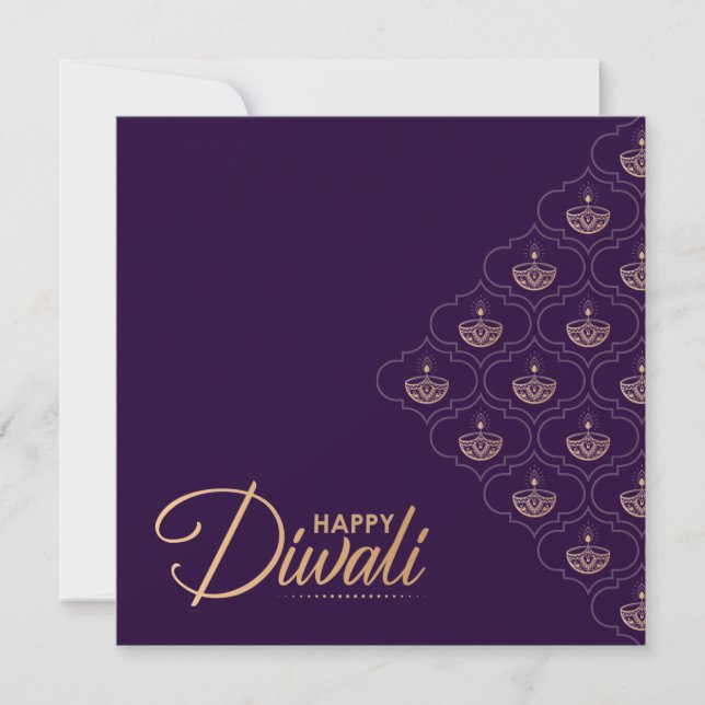 Lila und Rose Goldverzierung Happy Diwali Card Karte (Vorderseite)