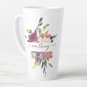 Lila und rote Aquarell-Blumen personalisiert Milchtasse