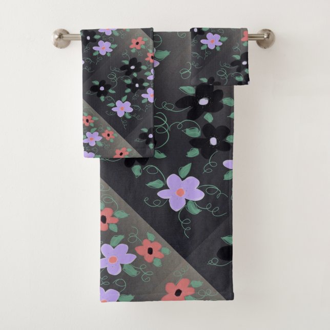 Lila und rote Flora Badhandtuch Set (Insitu)