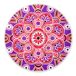 Lila und rote Medaillon Schublade Keramik Knobel Keramikknauf