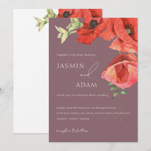 Lila und rote Mohn-Hochzeitseinladung Einladung