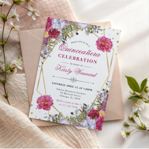 Lila und rote Sommerblumen Quinceanera Einladung