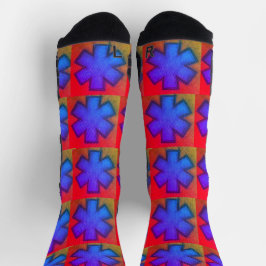Lila und rote "Star of Life"-Ems-Socken Socken