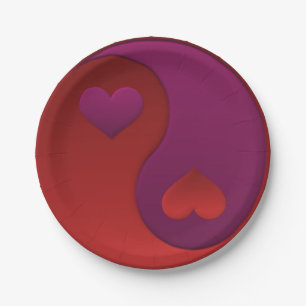 Lila und rote Yin Yang Herzen Pappteller