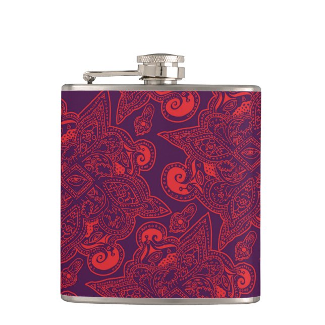 Lila und rotes persisches Sternmandala-Muster Flachmann (Vorderseite)