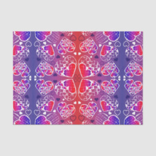 Lila und rotes, romantisches Herzmuster Seidenpapier