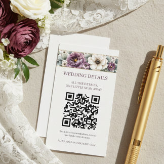 Lila und Salbei Floral QR-Code-Hochzeit Begleitkarte