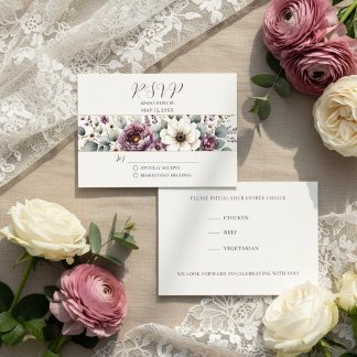 Lila und Salbei Florale Hochzeit RSVP Karte