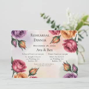 Lila und Salbeigrüne Rosen Probedinner Einladung