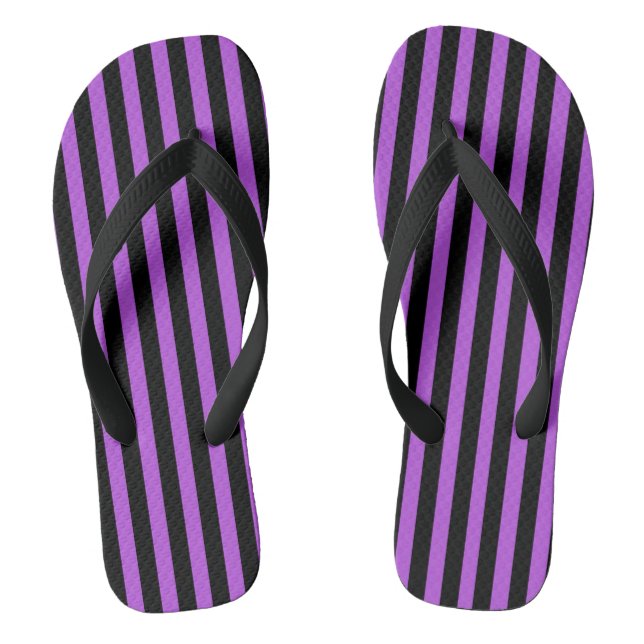 Lila und schwarz gestreifte Flip Flops (Fußbett)