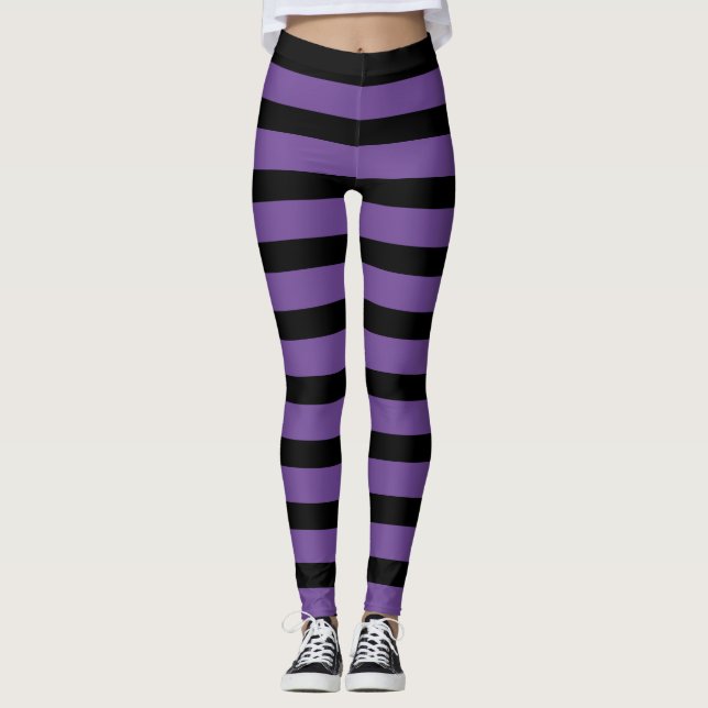 Lila und schwarz gestreifte Leggings (Vorderseite)