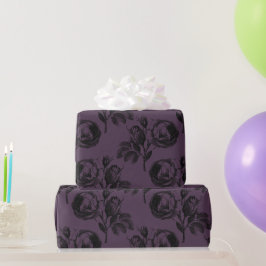 Lila und schwarz-gotisches Blumenmuster Halloween Geschenkpapier