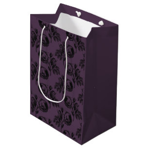 Lila und schwarz-gotisches Blumenmuster Halloween Mittlere Geschenktüte