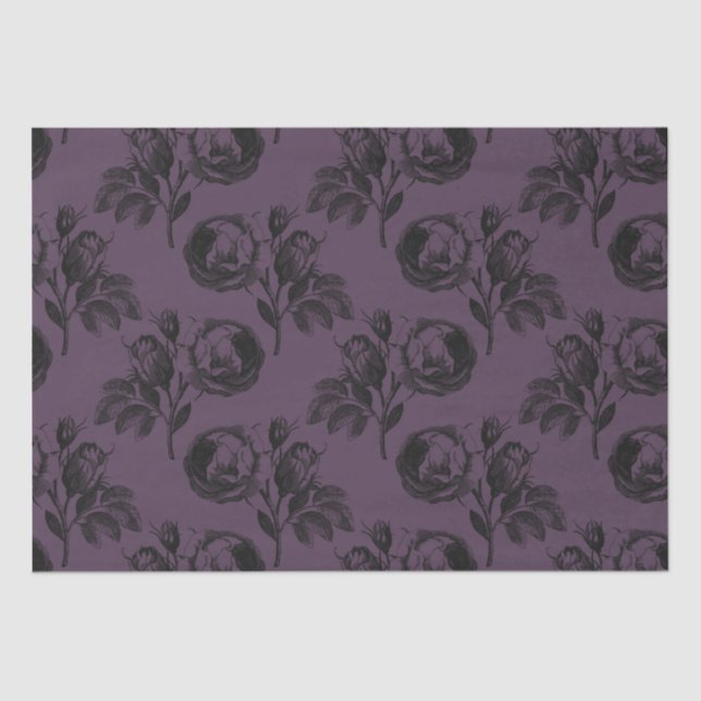 Lila und schwarz-gotisches Blumenmuster Halloween Seidenpapier (Vorderseite)