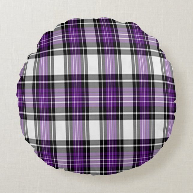 Lila und schwarz Kariert Rundes Kissen (Vorderseite)