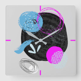 Lila und schwarze Abstrakte Form Art und Weise Quadratische Wanduhr