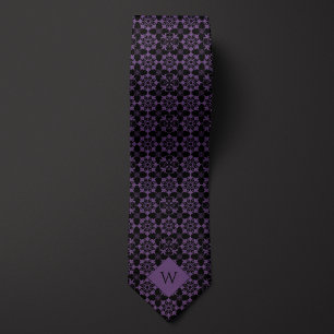 Lila und schwarze Arabeske-Monogramm Krawatte
