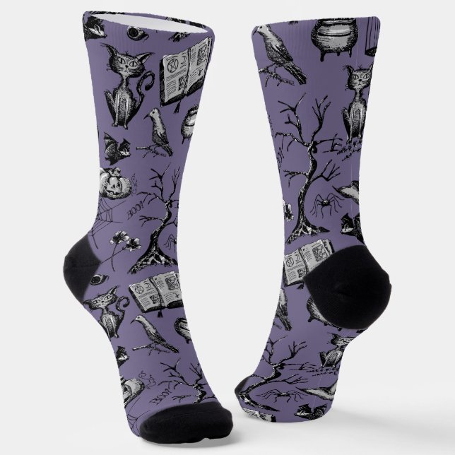 Lila und schwarze Fun Spookween Socken (Gewinkelt)