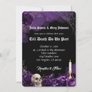 Lila und schwarze gothische Hochzeitseinladung